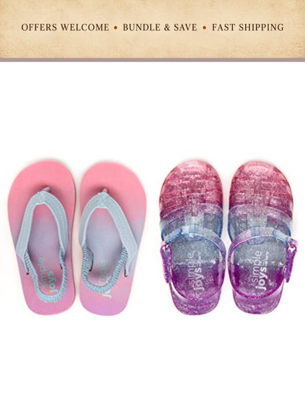 Girls Jelly Fisherman Sandal and Flip Flop Set with Glitter and Hook and Loop